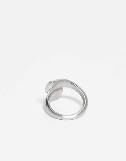 ASOS DESIGN Waterproof Stainless Steel Wrap Ring In Silver Tone