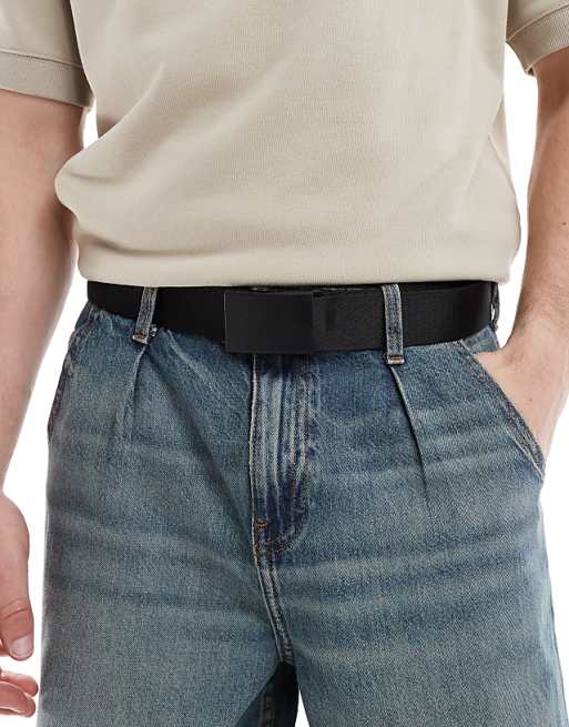 ASOS DESIGN webbing belt with matte black buckle in black