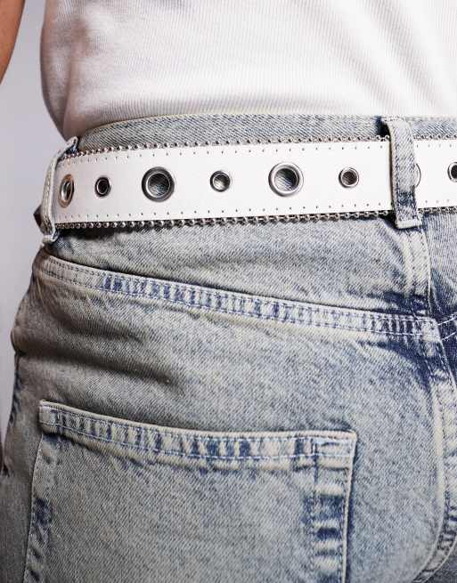 ASOS DESIGN Western Cowboy Eyelet Belt In Glitter White Faux Leather