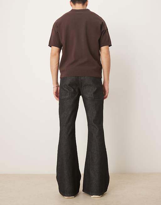 ASOS DESIGN Wide Flare Jeans In Black Rinse
