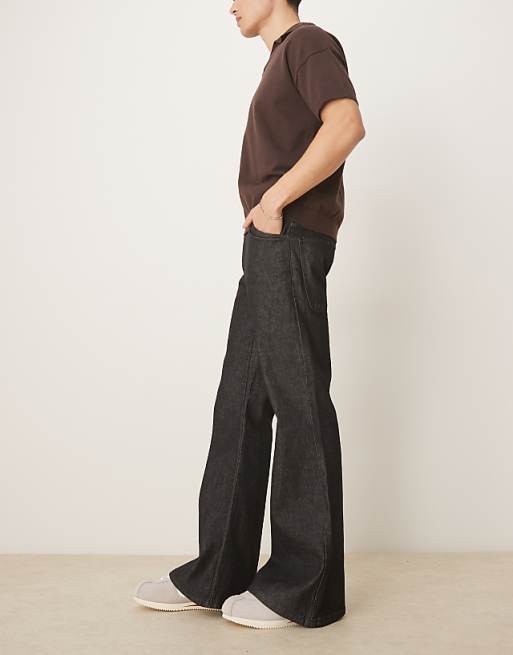 ASOS DESIGN Wide Flare Jeans In Black Rinse