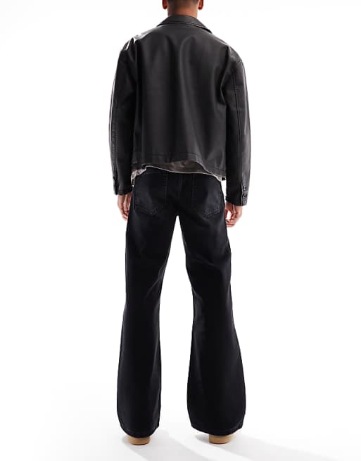 ASOS DESIGN Wide Flare Jeans In Black Wash