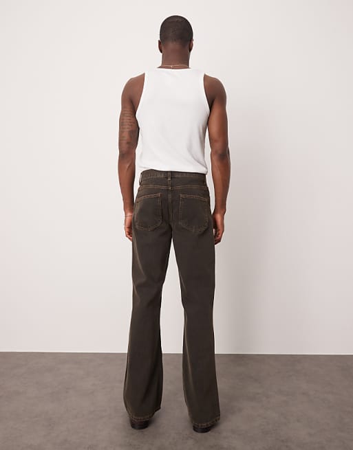 ASOS DESIGN Wide Flare Jeans In Brown Wash