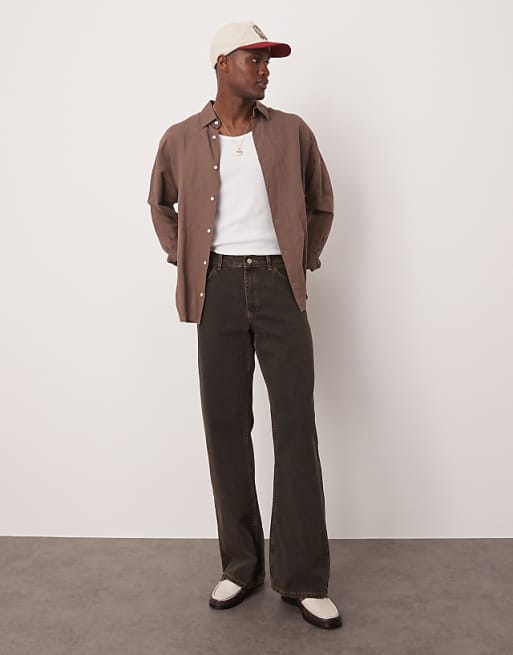 ASOS DESIGN wide flare jeans in brown wash