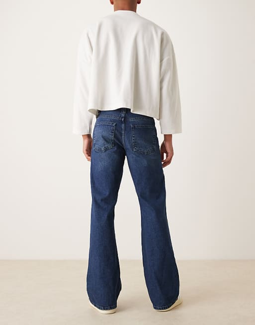 ASOS DESIGN Wide Flare Jeans In Dark Wash Blue
