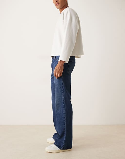 ASOS DESIGN Wide Flare Jeans In Dark Wash Blue