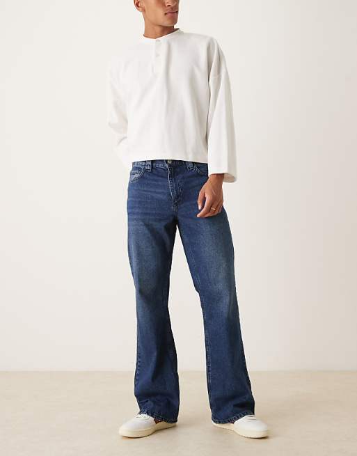 ASOS DESIGN wide flare jeans in dark wash blue