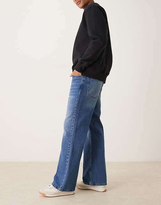 ASOS DESIGN Wide Flare Jeans In Mid Wash Blue