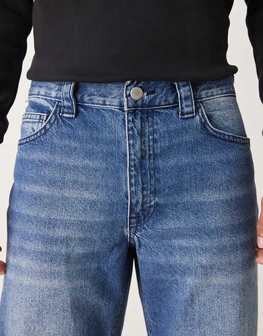 ASOS DESIGN Wide Flare Jeans In Mid Wash Blue