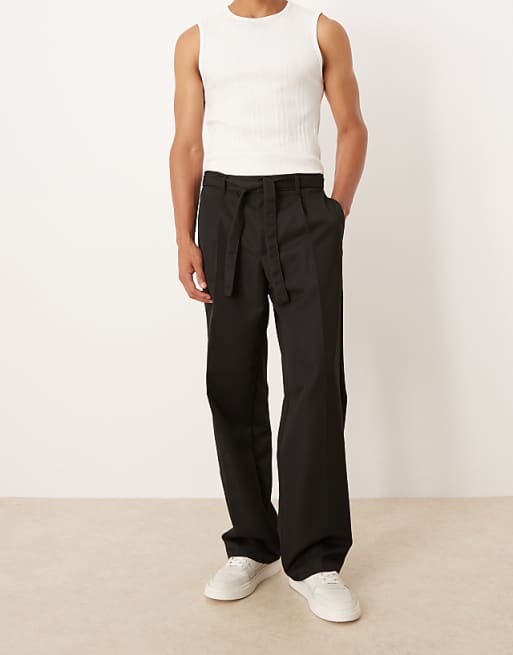 ASOS DESIGN Wide Leg Belted Trouser In Black