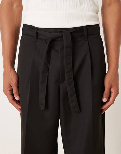 ASOS DESIGN Wide Leg Belted Trouser In Black