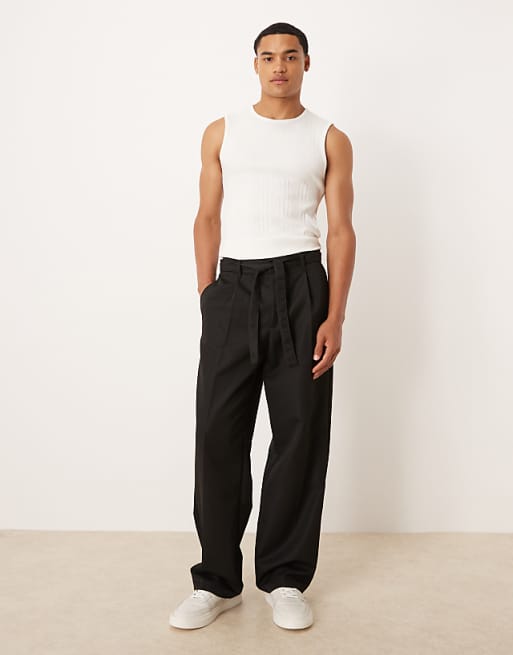 ASOS DESIGN wide leg belted trouser in black