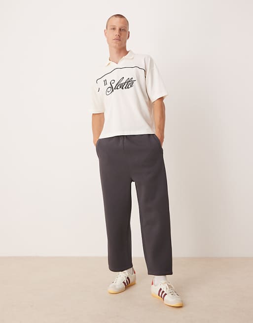 ASOS DESIGN wide leg cropped joggers in charcoal