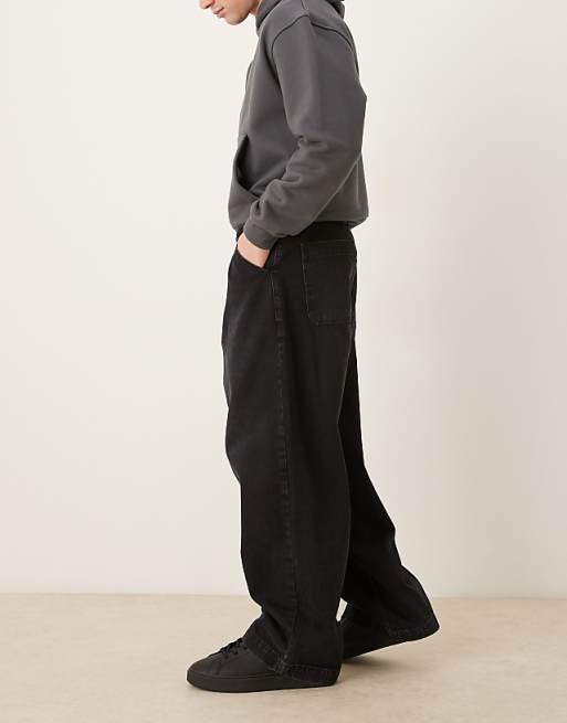ASOS DESIGN Wide Leg Jeans In Black With Pleats And Belt