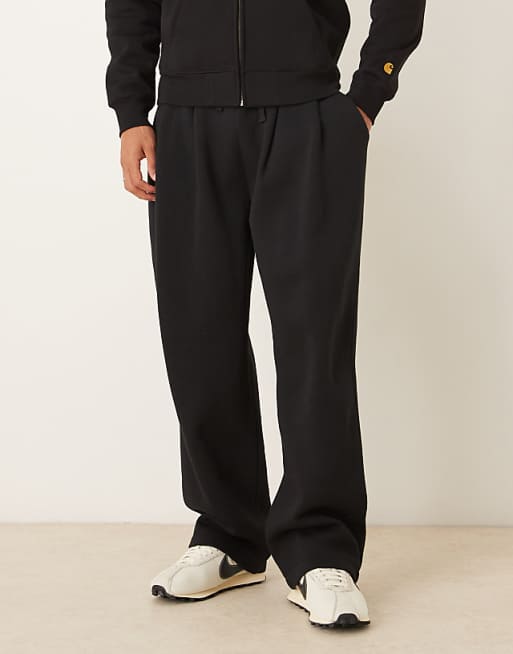 ASOS DESIGN wide leg jogger with pleats in black