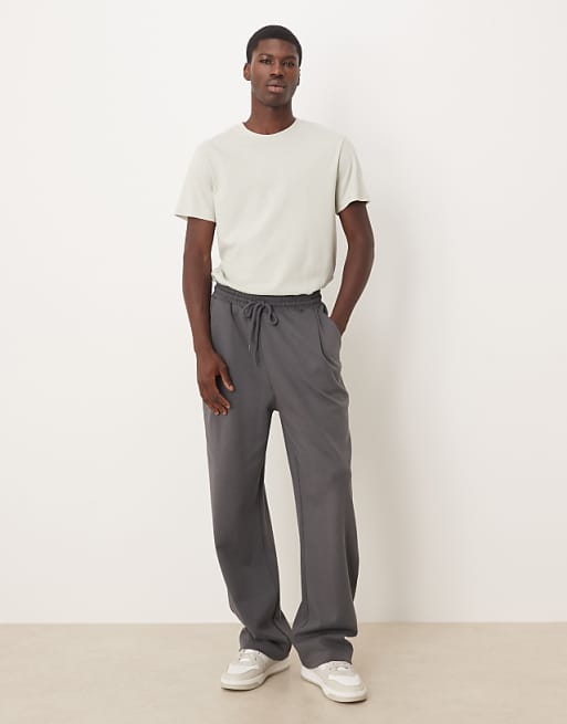 ASOS DESIGN Wide Leg Jogger With Pleats In Dark Grey