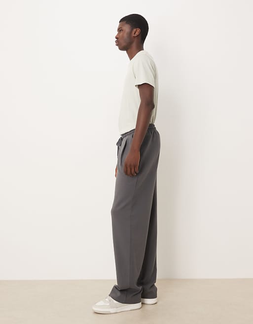 ASOS DESIGN Wide Leg Jogger With Pleats In Dark Grey