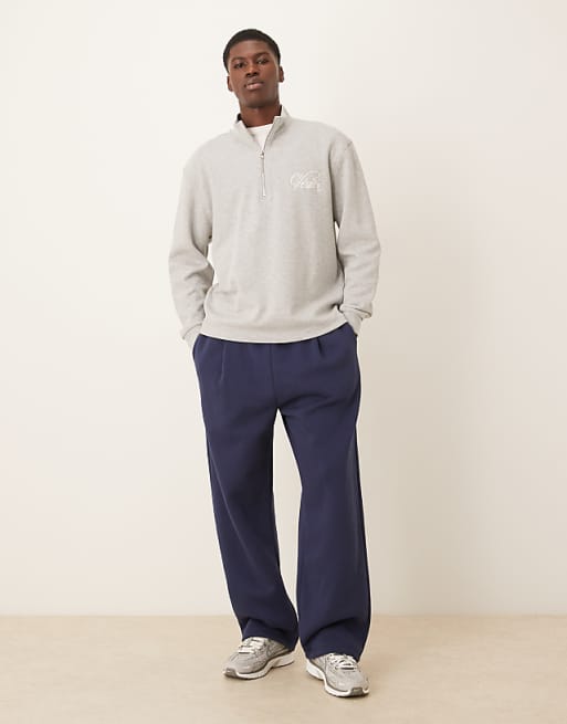 ASOS DESIGN Wide Leg Jogger With Pleats In Navy