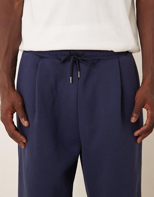 ASOS DESIGN Wide Leg Jogger With Pleats In Navy