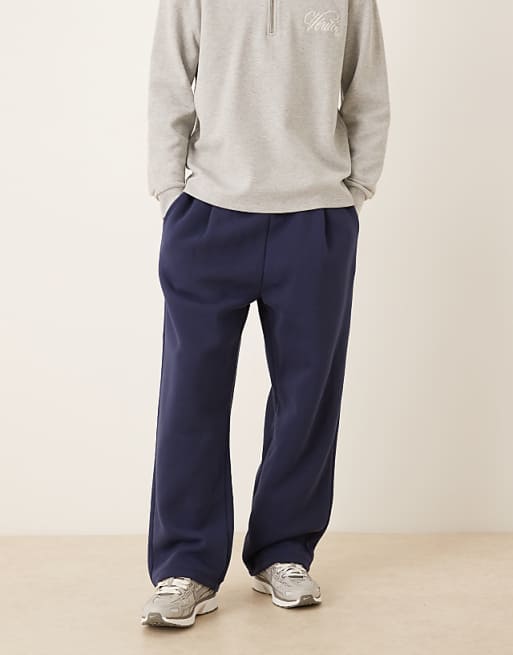 ASOS DESIGN wide leg jogger with pleats in navy
