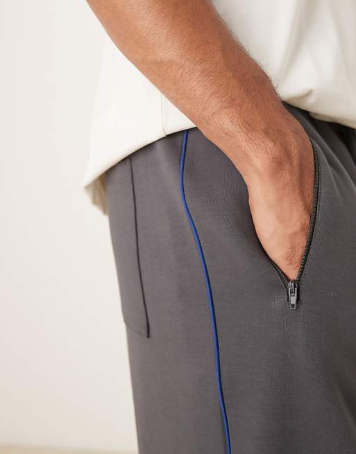 ASOS DESIGN Wide Leg Jogger With Side Taping In Charcoal