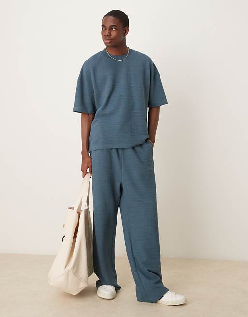 ASOS DESIGN wide leg linen look jogger in blue