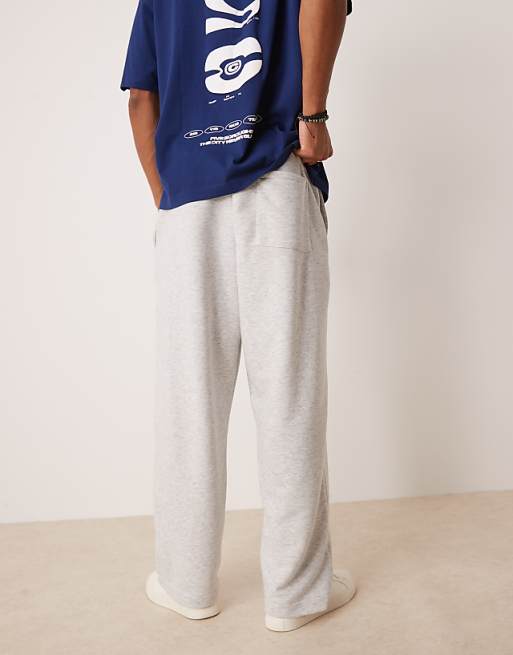 ASOS DESIGN Wide Leg Loopback Joggers With Volume Waistband In Grey Marl