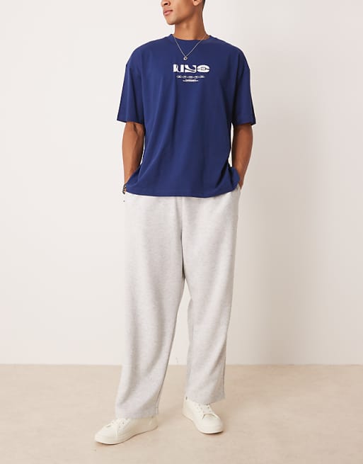 ASOS DESIGN wide leg loopback joggers with volume waistband in grey marl