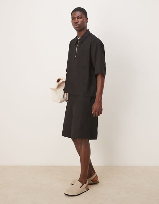 ASOS DESIGN wide leg short co-ord in black