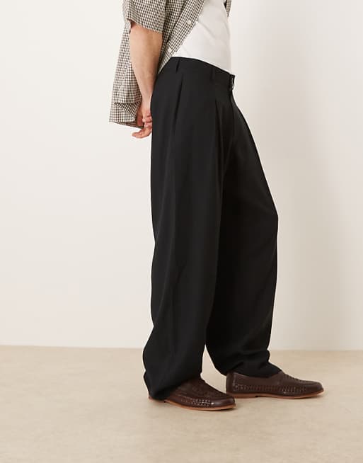 ASOS DESIGN Wide Leg Smart Trousers With Front Pleat In Black