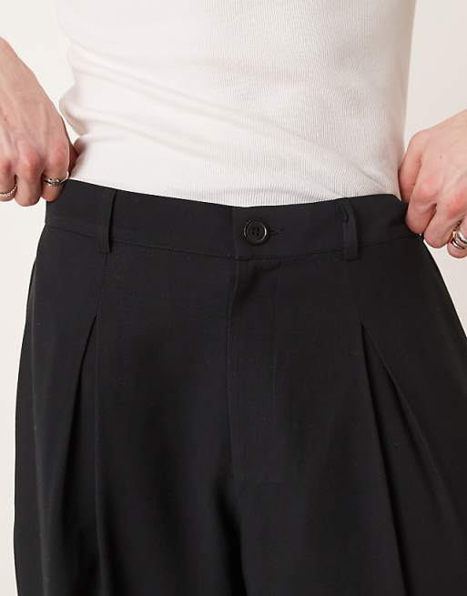 ASOS DESIGN Wide Leg Smart Trousers With Front Pleat In Black