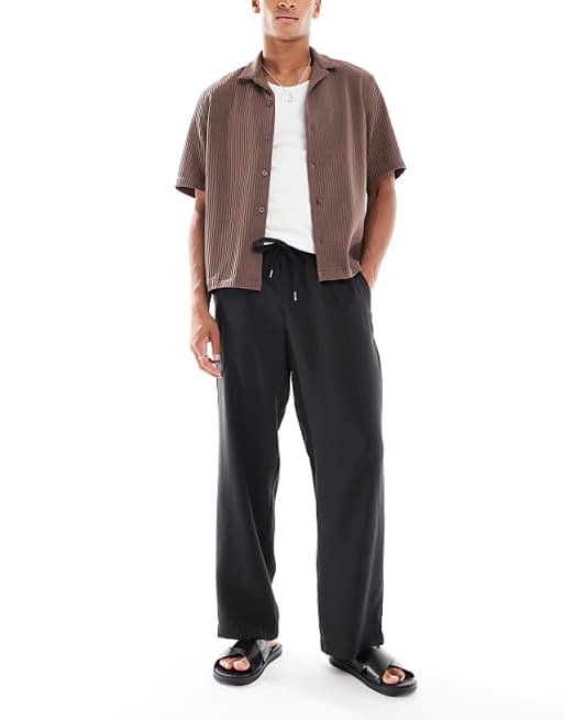 ASOS DESIGN wide leg trouser with elasticated waistband in black