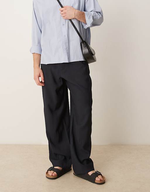 ASOS DESIGN Wide Leg Trousers In Navy