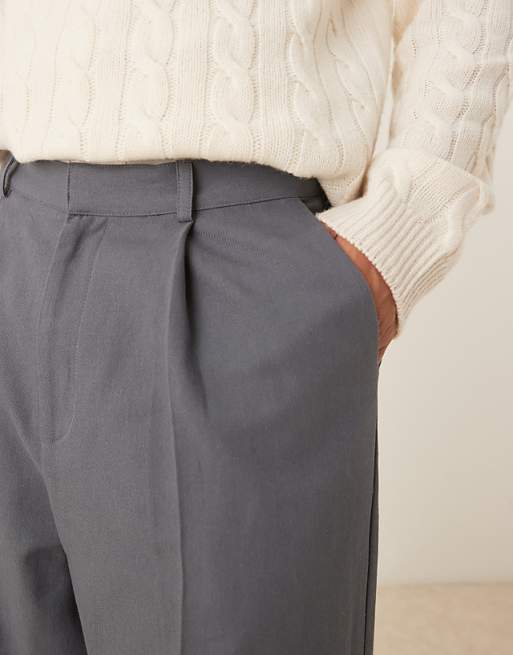ASOS DESIGN Wide Leg Trousers With Pleat Detailing In Grey