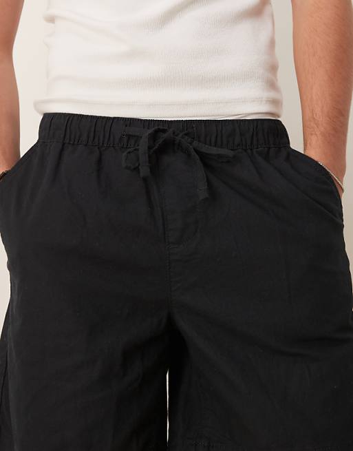 ASOS DESIGN Wide Linen Blend Shorts In Black