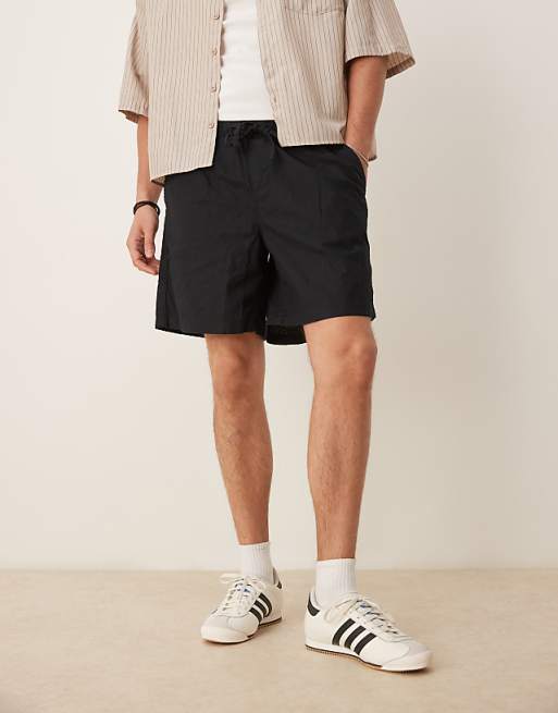 ASOS DESIGN wide linen blend shorts in black