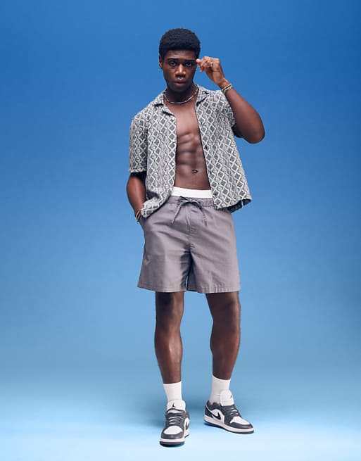 ASOS DESIGN wide linen blend shorts in grey