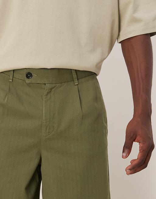 ASOS DESIGN Wide Longline Herringbone Shorts In Green