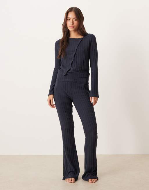 ASOS DESIGN Wide Rib Lounge Set In Navy