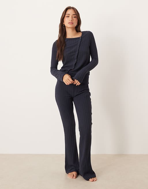 ASOS DESIGN wide rib lounge set in navy