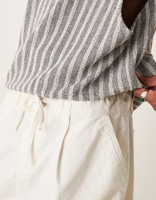 ASOS DESIGN Wide Shorter Length Pleated Shorts With Drawstring In White