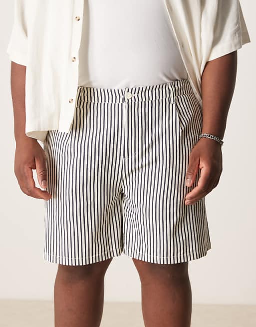 ASOS DESIGN Wide Shorter Length Short In Ecru And Navy Stripe