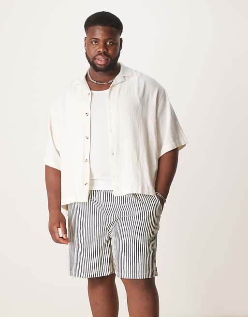 ASOS DESIGN wide shorter length short in ecru and navy stripe