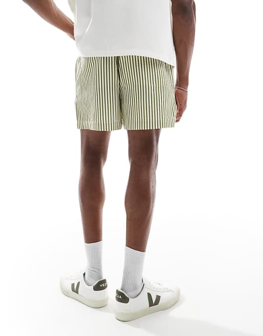 ASOS DESIGN Wide Shorter Length Short In Green And White Stripe