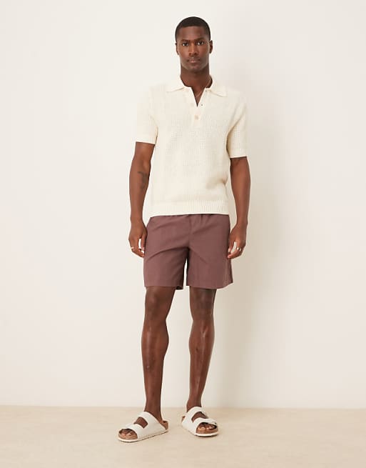 ASOS DESIGN Wide Shorts In Brown Linen Blend