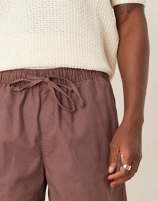 ASOS DESIGN Wide Shorts In Brown Linen Blend