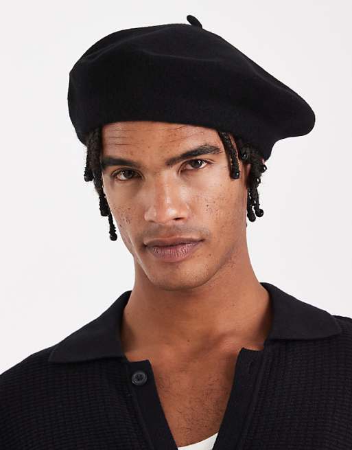 ASOS DESIGN wool beret in black