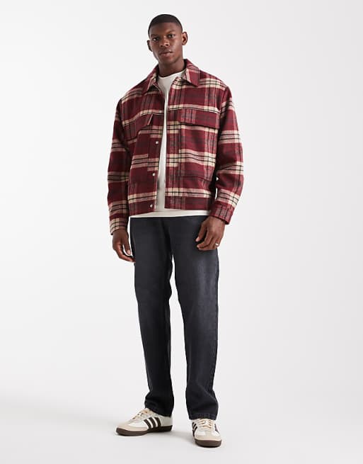 ASOS DESIGN Wool Look Harrington Jacket In Red Check