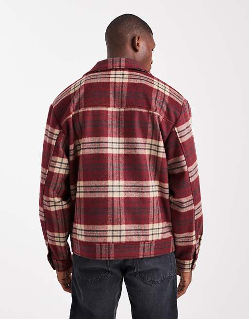 ASOS DESIGN Wool Look Harrington Jacket In Red Check