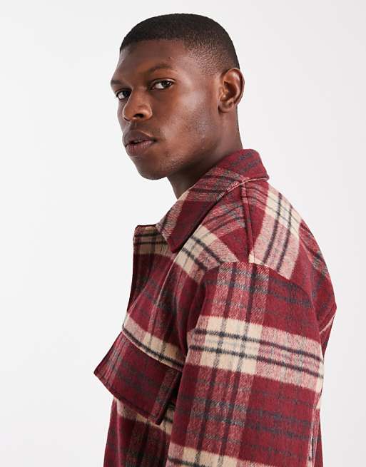 ASOS DESIGN Wool Look Harrington Jacket In Red Check